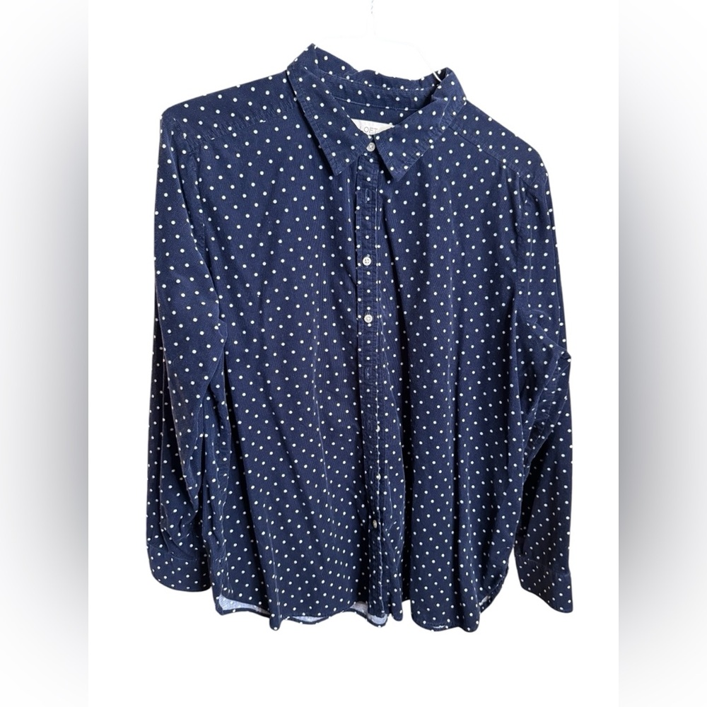 LOFT Navy Blue Polka Dot Corduroy Button-Up Shirt Size XL